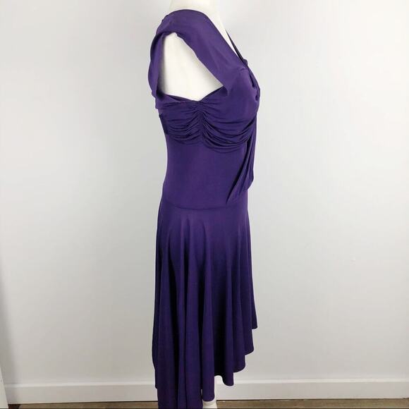 YIGAL AZROUEL purple rayon draped mini Pleated Dress Sz 1 - Picture 9 of 16